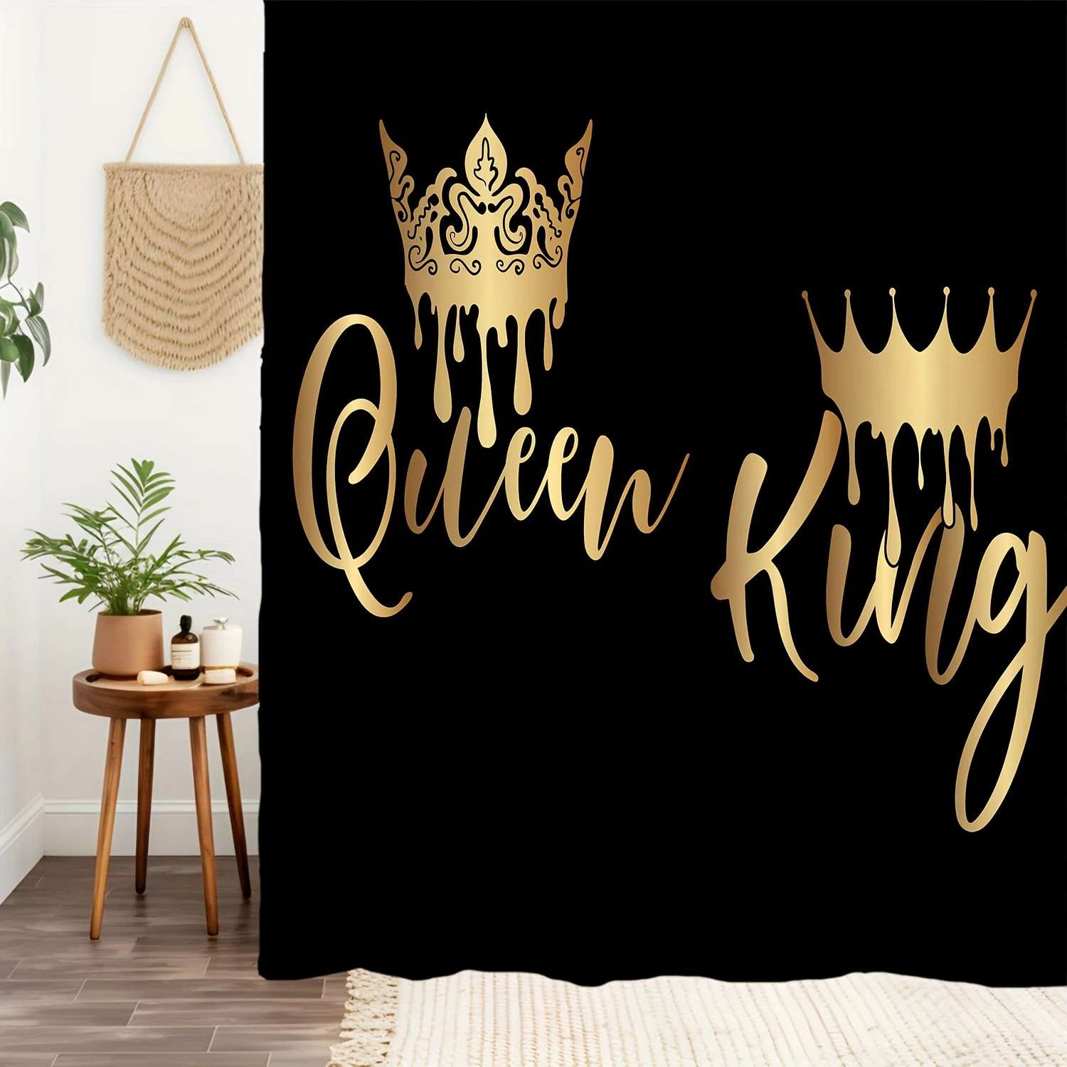 Crown Letter Pattern Shower Curtain Set, Waterproof Bath Curtain With , U-shaped Mat, Toilet Cover Mat, L-shaped Mat, Bathroom A