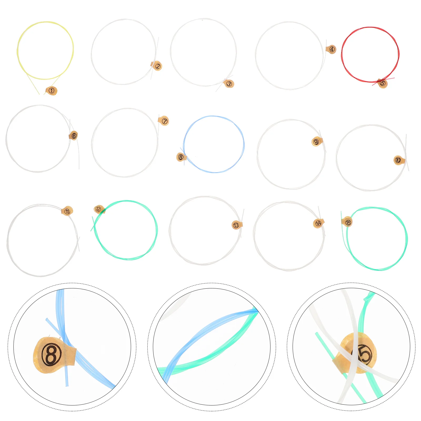 

15Pcs Lyre Strings Kit Strong Treble Bright Bass Harp String Replacement Musical Instrument Accessories Lyre Strings