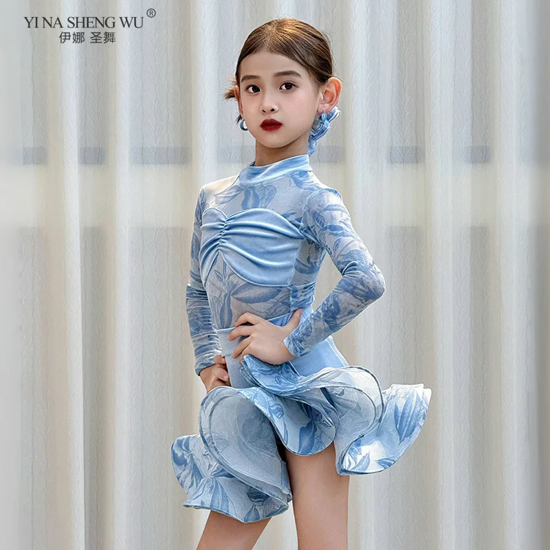 فستان أداء الرقص اللاتيني السالسا للفتيات زي الرقص المنافسة قاعة الرقص القياسية للأطفال فستان سامبا تانجو اللاتينية