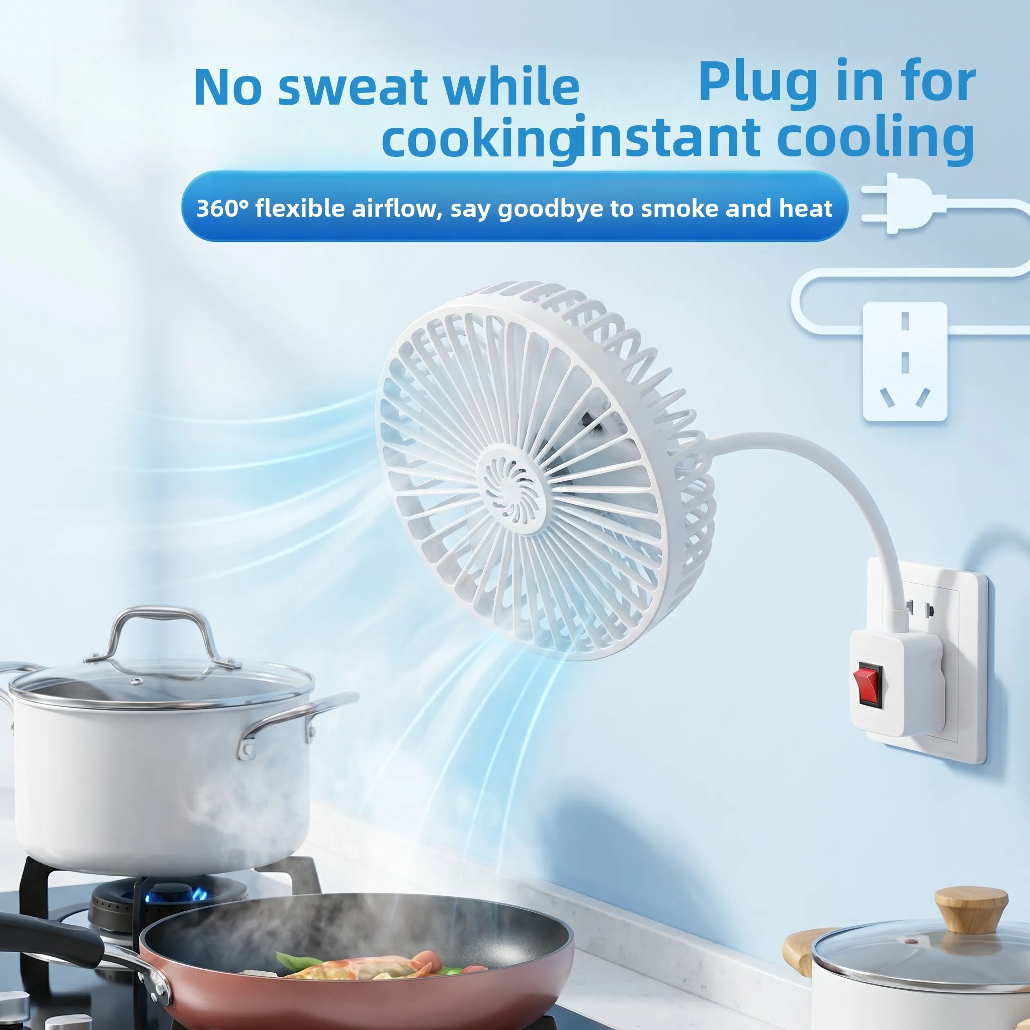 

Kitchen Bathroom Wall Mounted Fan Integrated Strong Wind Silent Operation Plastic Material Non Rechargeable
