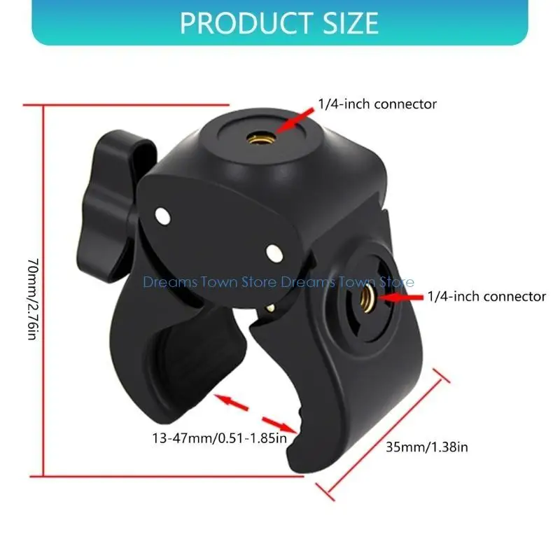 HX6A Quick Release Phone Mount Clamp Compatible Two 1/4 Thread for 13-47mm Diameter