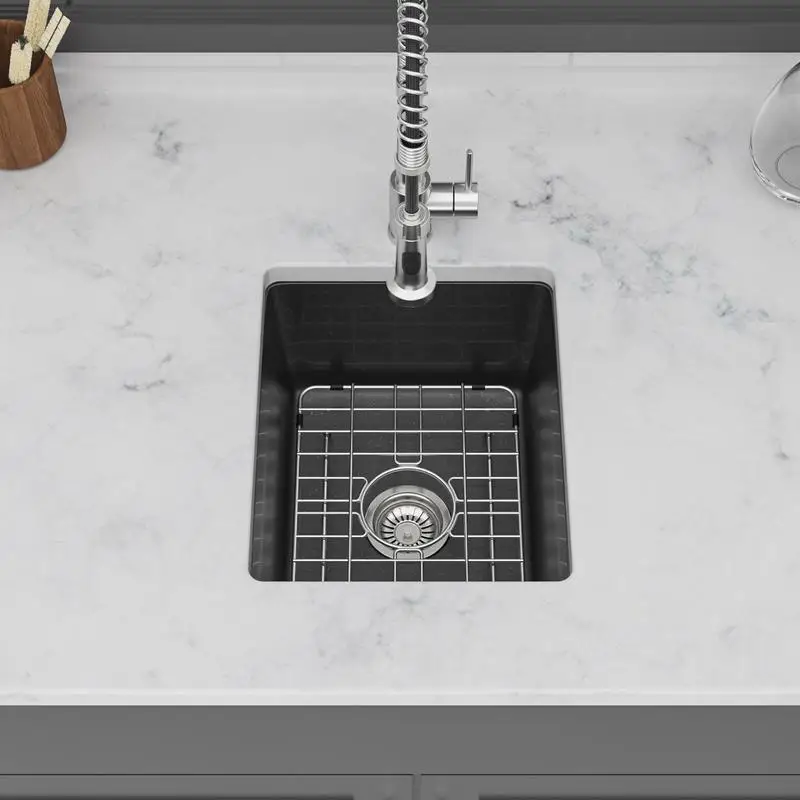 

Black Granite Composite Undermount Single Bowl Kitchen Sink, 14.82" x 17.55" x 8.38", Durable and Stylish Addition for Any
