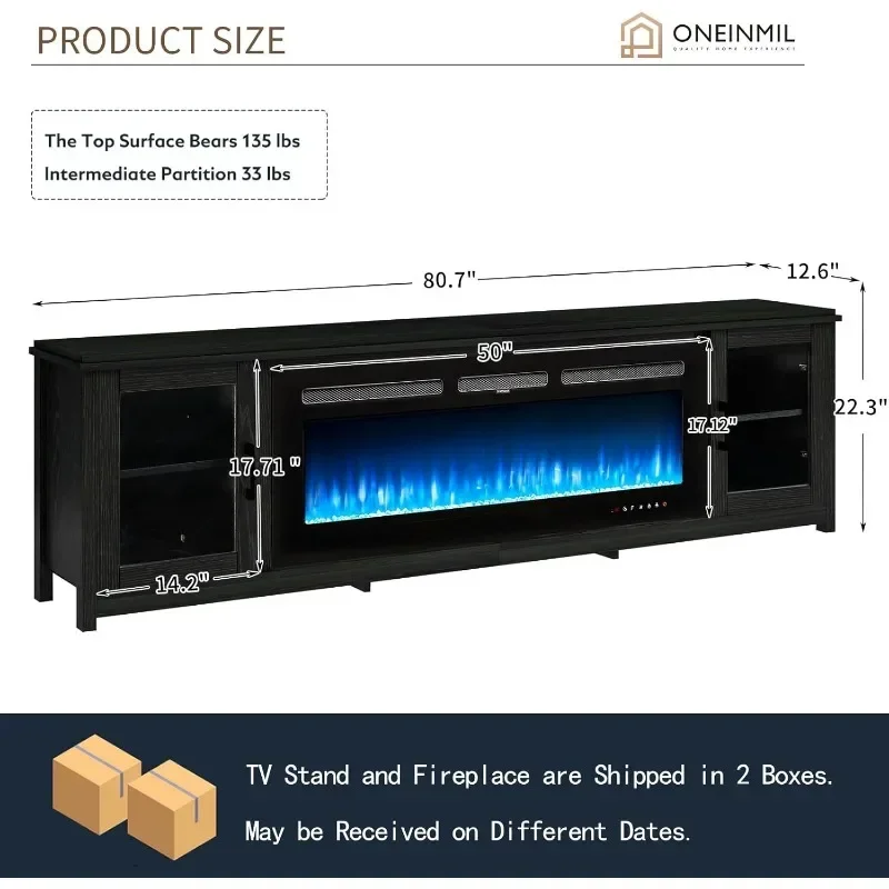 Suporte de TV oneinmil com lareira de 50", centro de entretenimento de lareira moderna de 80", armário de console de TV