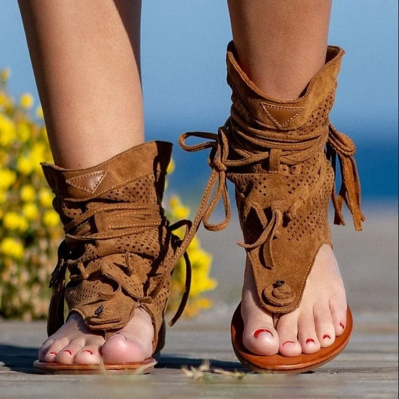 2022 Women Retro Sandals Gladiator Ladies Clip Toe Vintage Boots Casual Tassel Rome Fashion Summer Woman Shoes Female Sandalias