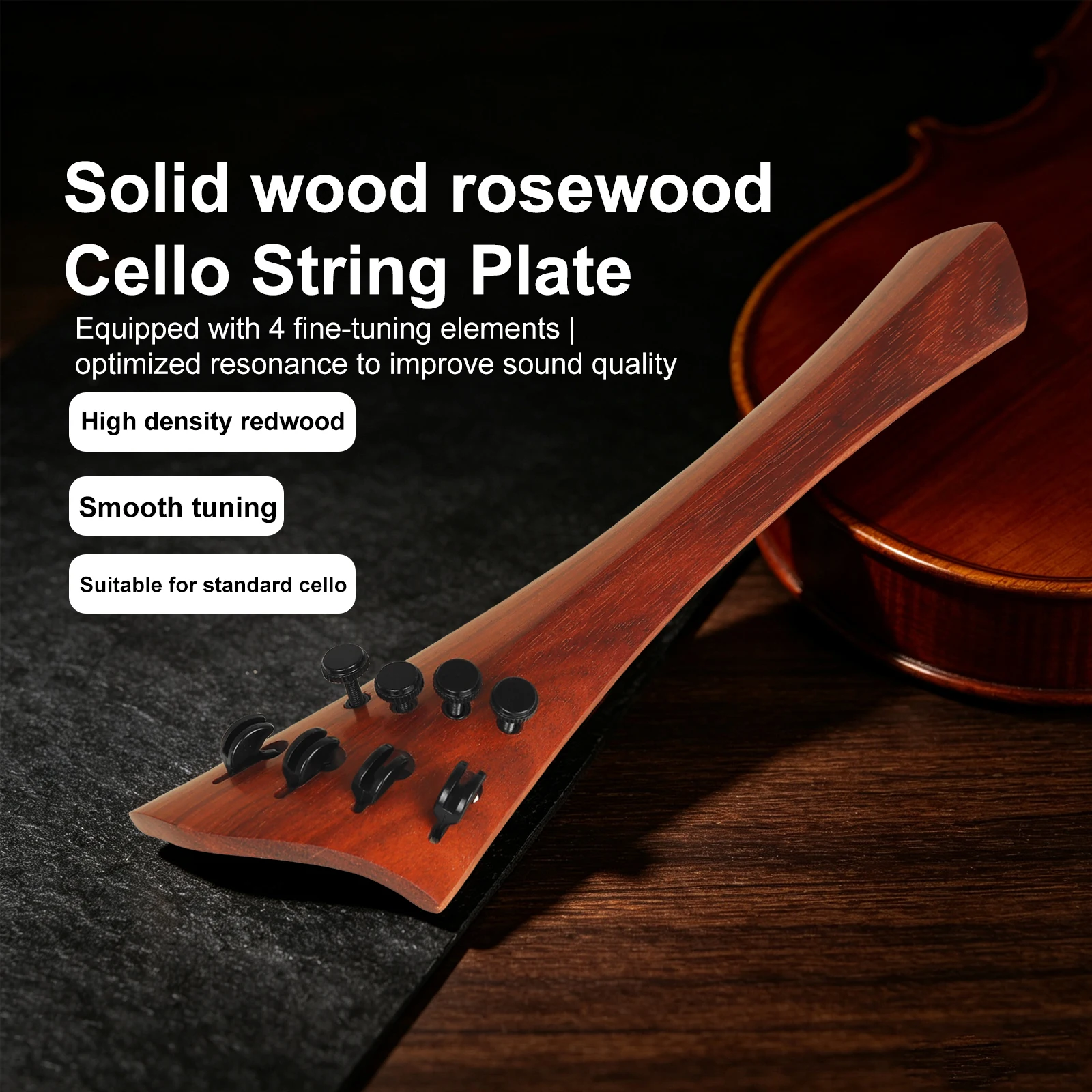 IRIN 4/4 Cello Tailpiece Mahogany Tailpiece with 4 Fine Tuners Cello Replacement Parts String Instrument Accessories Parts