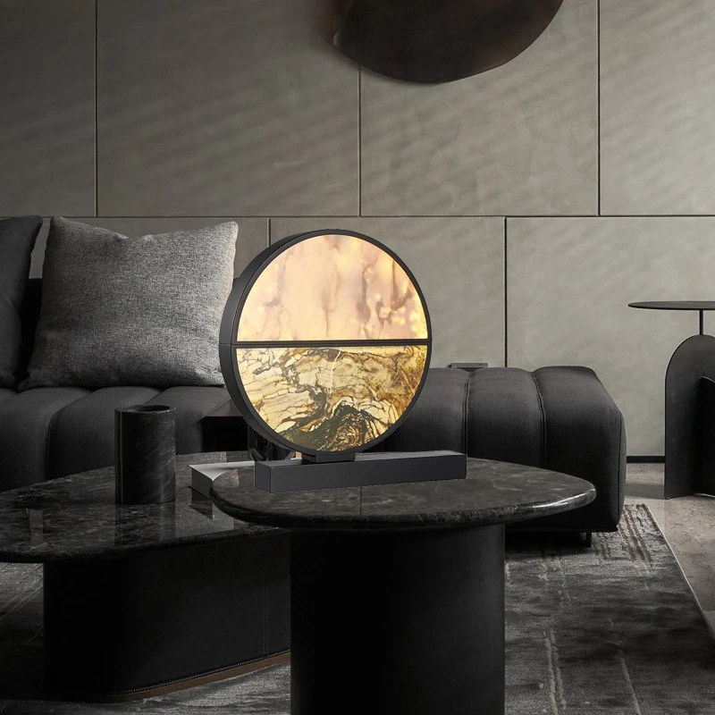 Fancy Marble Table Lamp for Bedroom Light Emitting Diode Side Lamp Elegant Marble Finish and Stylish Design