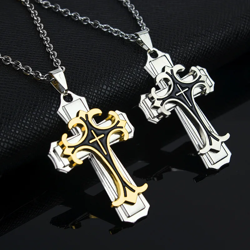 

Men Jesus Cross Pendant Necklace Gold Punk Style Simple Gothic Chain