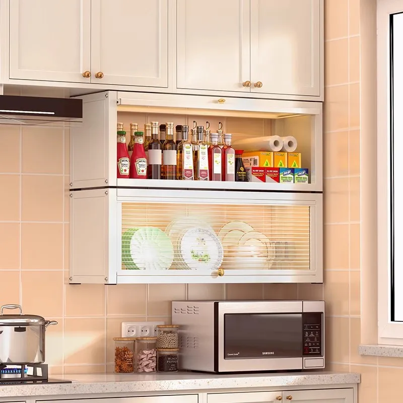*/*Kitchen Seasoning Rack, Wall-mounted Hanging Cabinet, Condiment Preparation Plate Storage Below, Wall Non-punching Upturn Cab