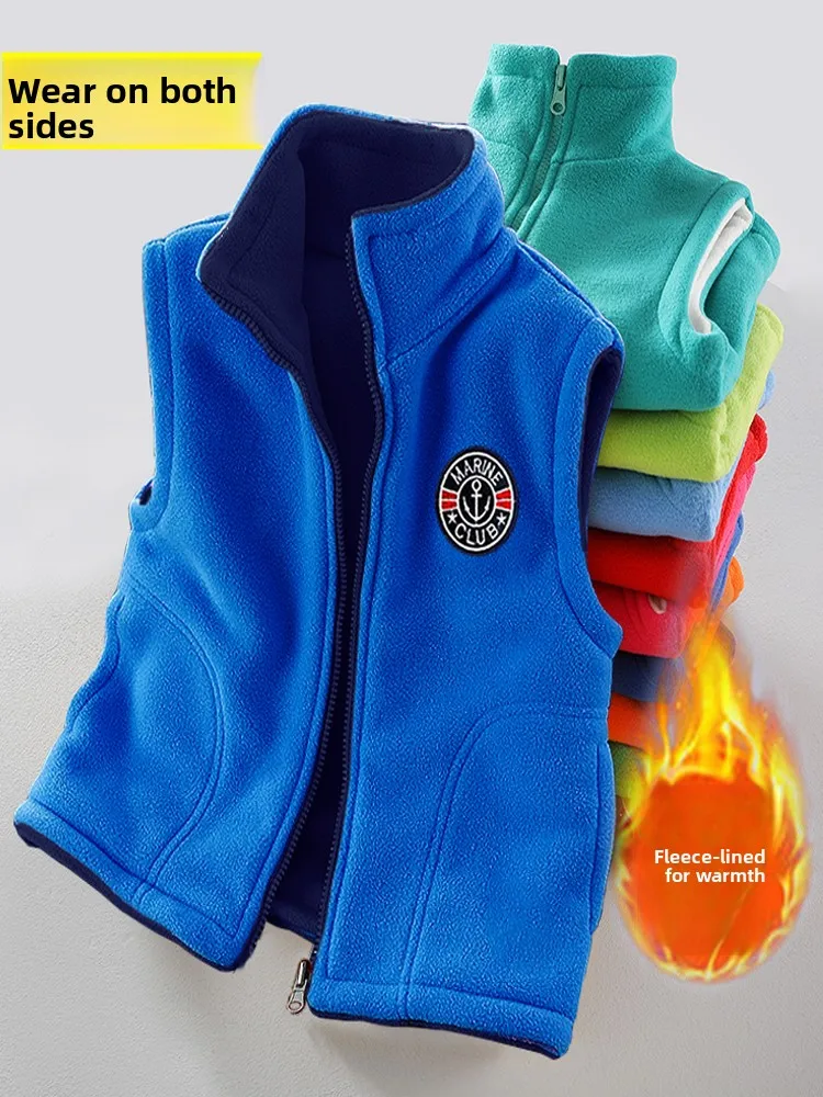 Thickened Fleece Vest for Kids 2-Way Wearable Warm And Stylish Boys And Girls Can Wear It in Winter Season Polyester Fiber