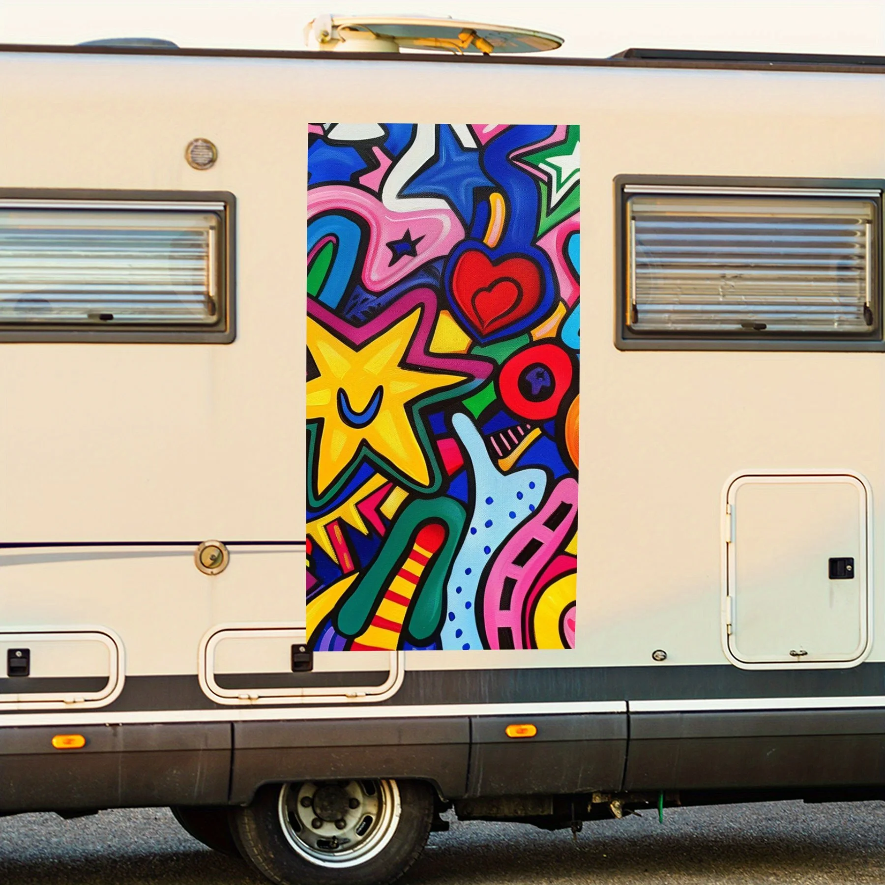 

Colorful Doodle Vinyl Decal for Motorhome Car Door, Waterproof Self-Adhesive Vinyl Stickers, Decoration Protection Automotive Ca