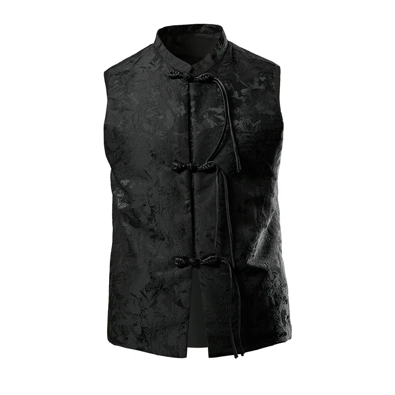 Veste en fibre rouge de style chinois pour homme, gilets à col montant à boutonnage simple, gilet disponible, bordeaux, beige, noir