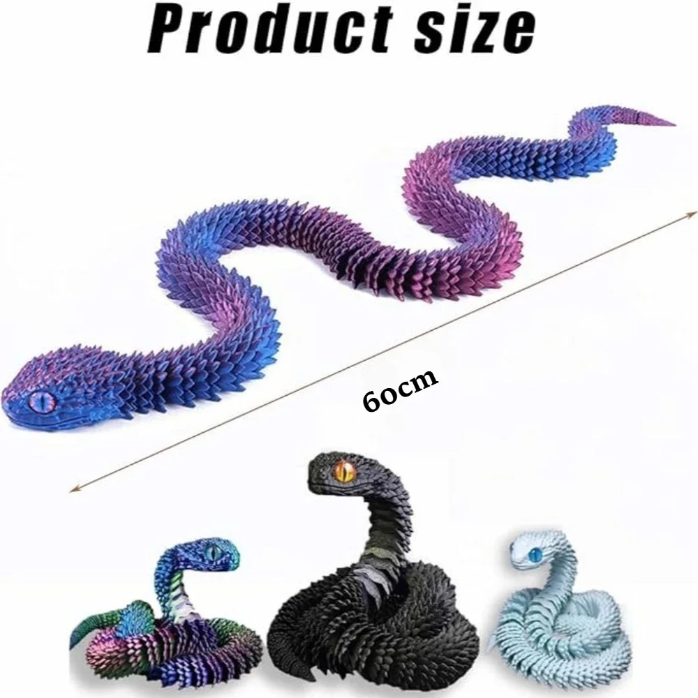 3D Printed Snake 60cm Articulated Bush Viper Toy-Dragon Snake Integrated Joint Mobility Statue Ornament Home Decor Gift