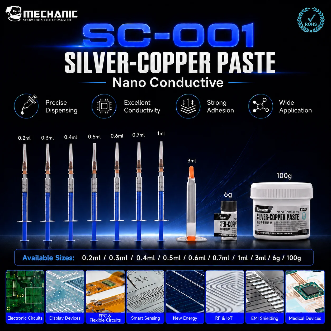 MECHANIC SC-001 Nano-Conductive Silver-Copper Paste for Electronics Repair PCB Circuits FPC Flexible Cables Sensors Repairs Tool