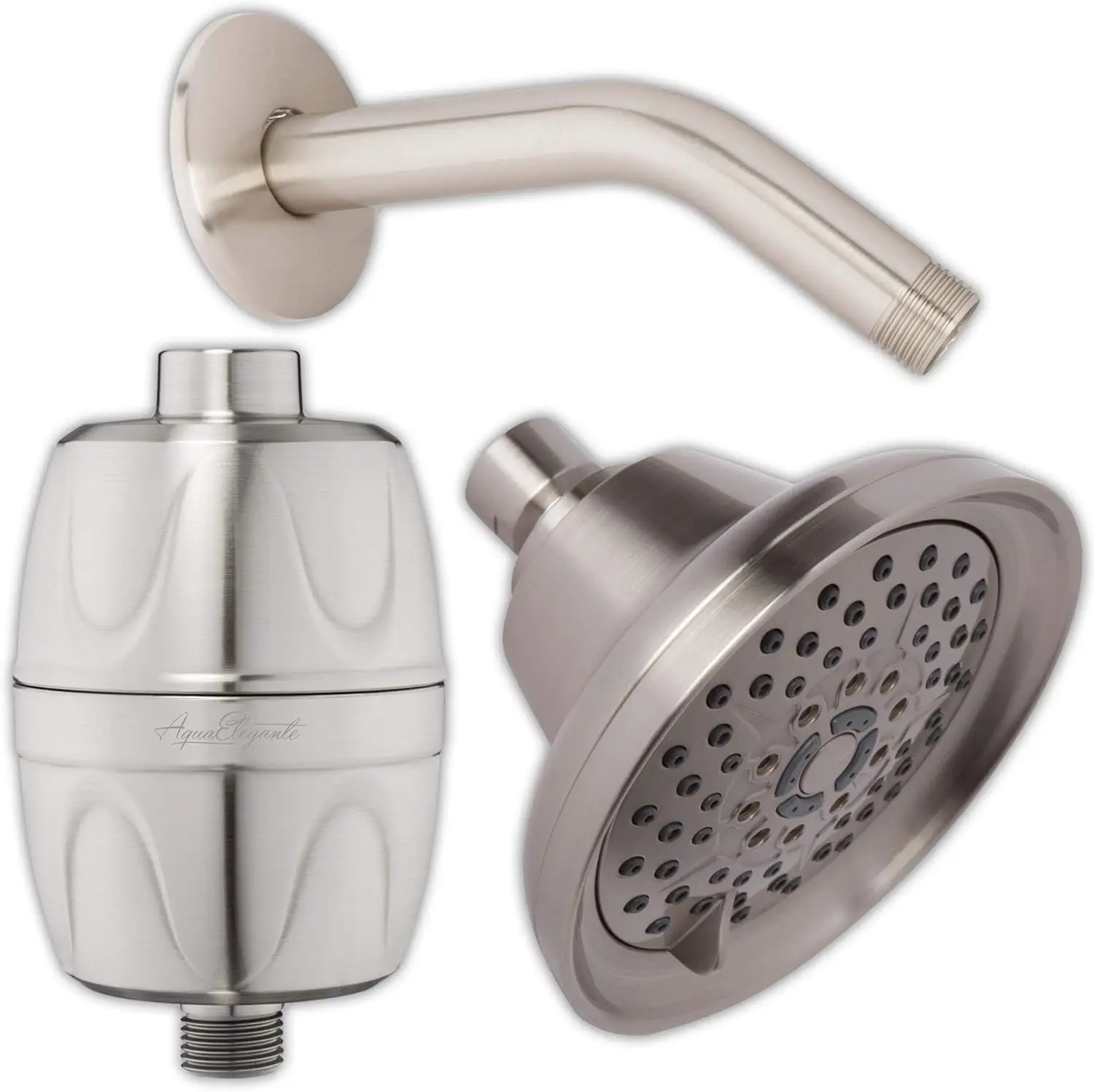 Massage Shower Head + Filter + Arm - High Pressure Boosting Adjustable Showerhead With Water Filter To Remove Chlorine + 6 Inch