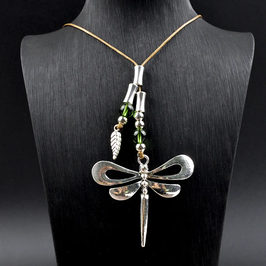 DIY accessories Creative retro long wax rope dragonfly pendant necklace cross-border fashion literary and antique versatile neck