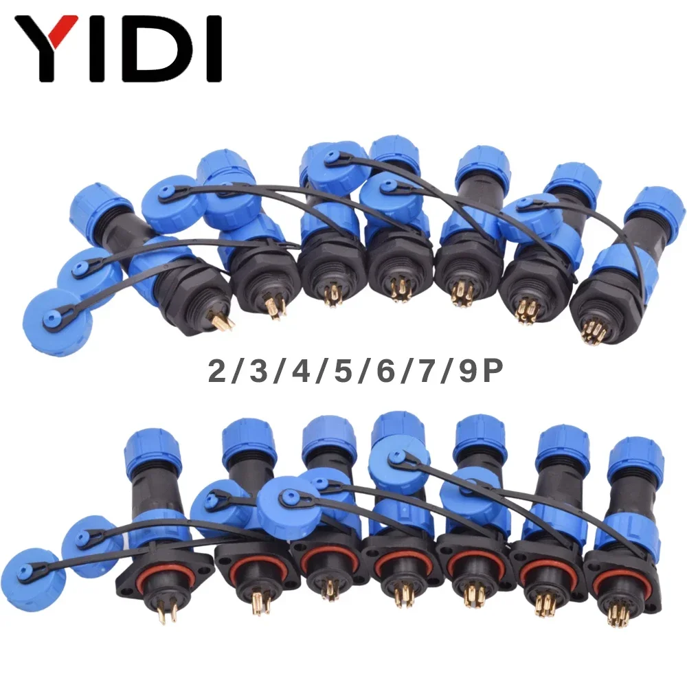 SP13 Waterproof Aviation Connector 13mm Panel Mount Male Female Plug Socket  IP68 Nut Flange Docking Wire Cable