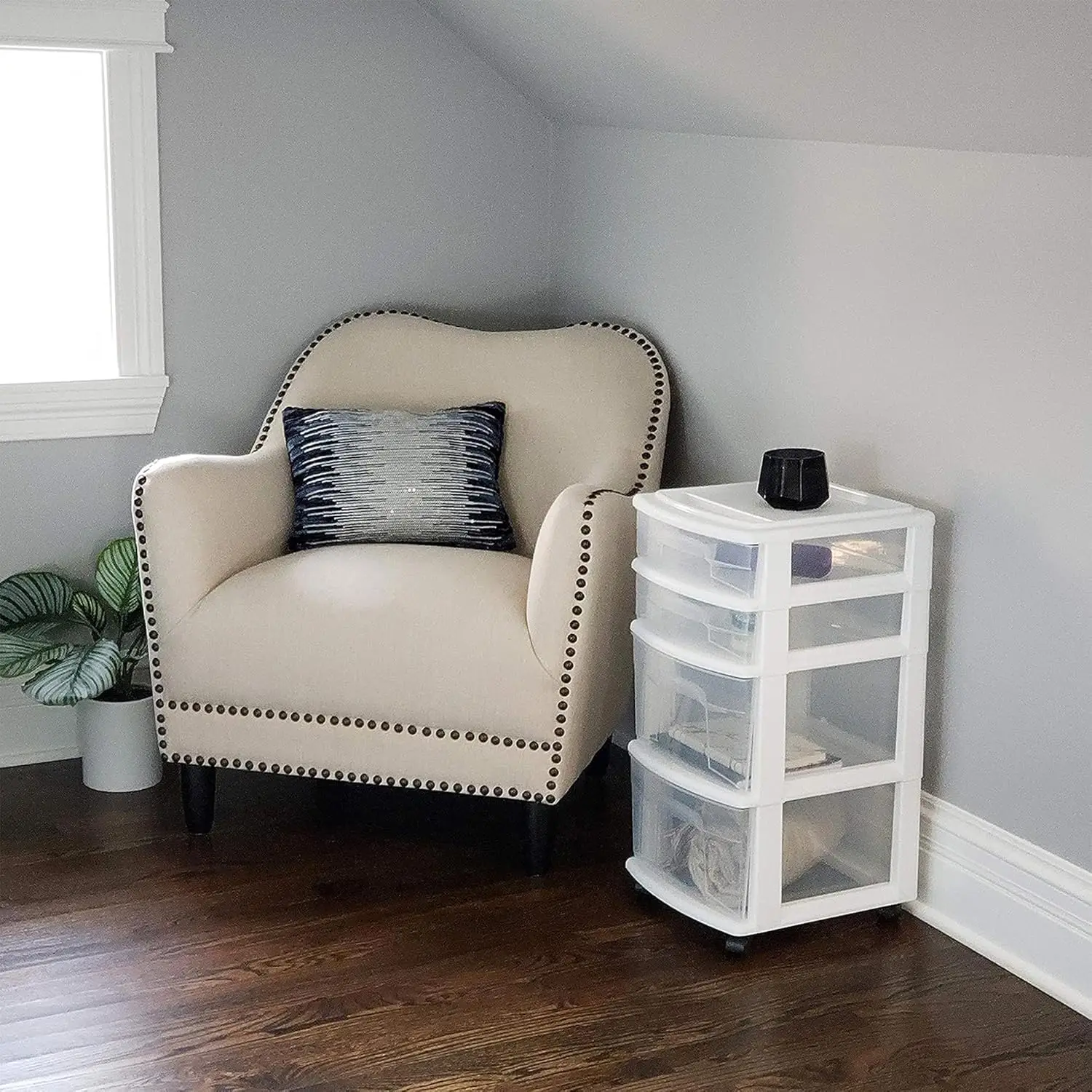 

4-Tier Clear Plastic Drawer Storage Tower Cart with Wheels for Home Bathroom Bedroom Office, Customized