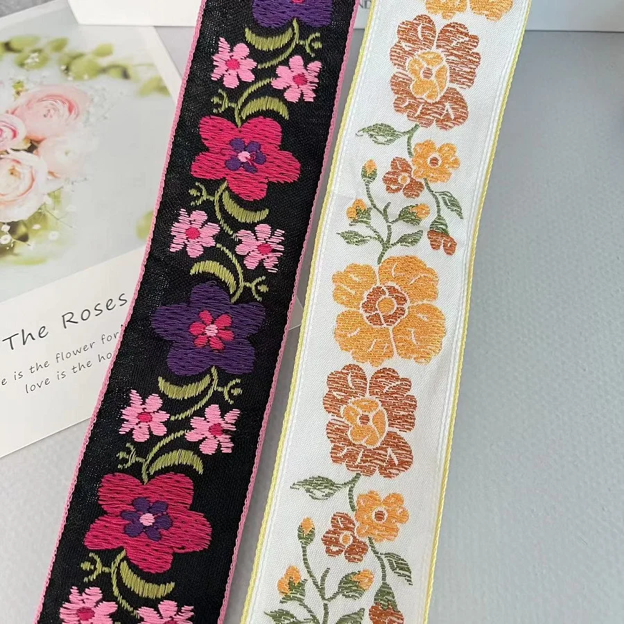 5 Yards /Lots  Width 5 CM Ethnic Style Webbing Woven Jacquard Ribbon flowers For Garment Straps Accessory IS-3314