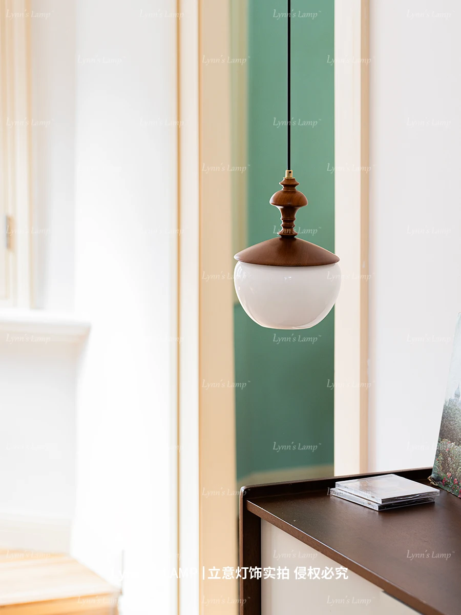 Middle ancient style bedroom pendant light solid wood chestnut wabi sabi style room restaurant homestay bedside pendant light