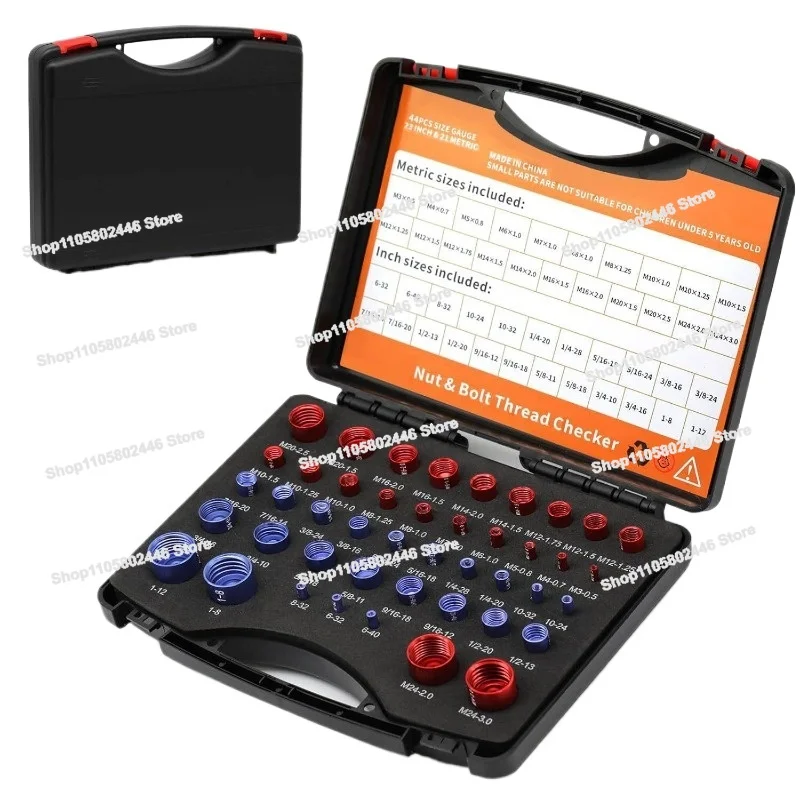 Nut and Bolt Thread Inspector, Gongzi Gauge, Metric and British 44-piece Set of Screw Pitch Inspection Gauge Measuring Tool