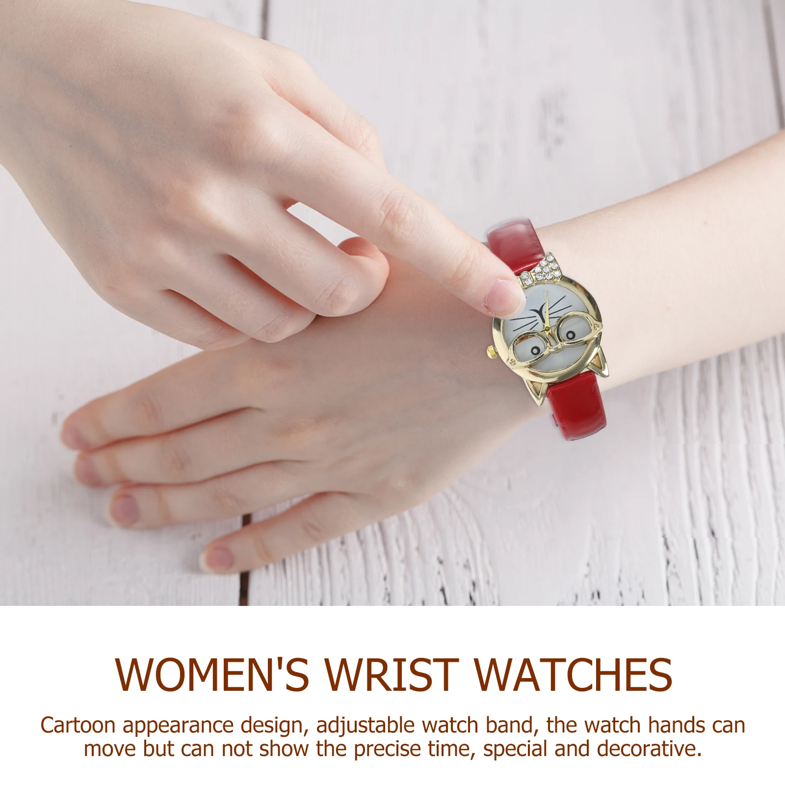 

Cat Face Cartoon Red Mirror Girl Wristwatch Gift Decorative Watch Adjustable B Decorative Fashion Women Casual Watches
