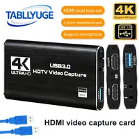 TABLLYUGE 4K USB 3,0 HDTV tarjeta de captura de vídeo compatible con HDMI grabador de vídeo para PC PS4 OBS grabación de juegos micrófono de Audio