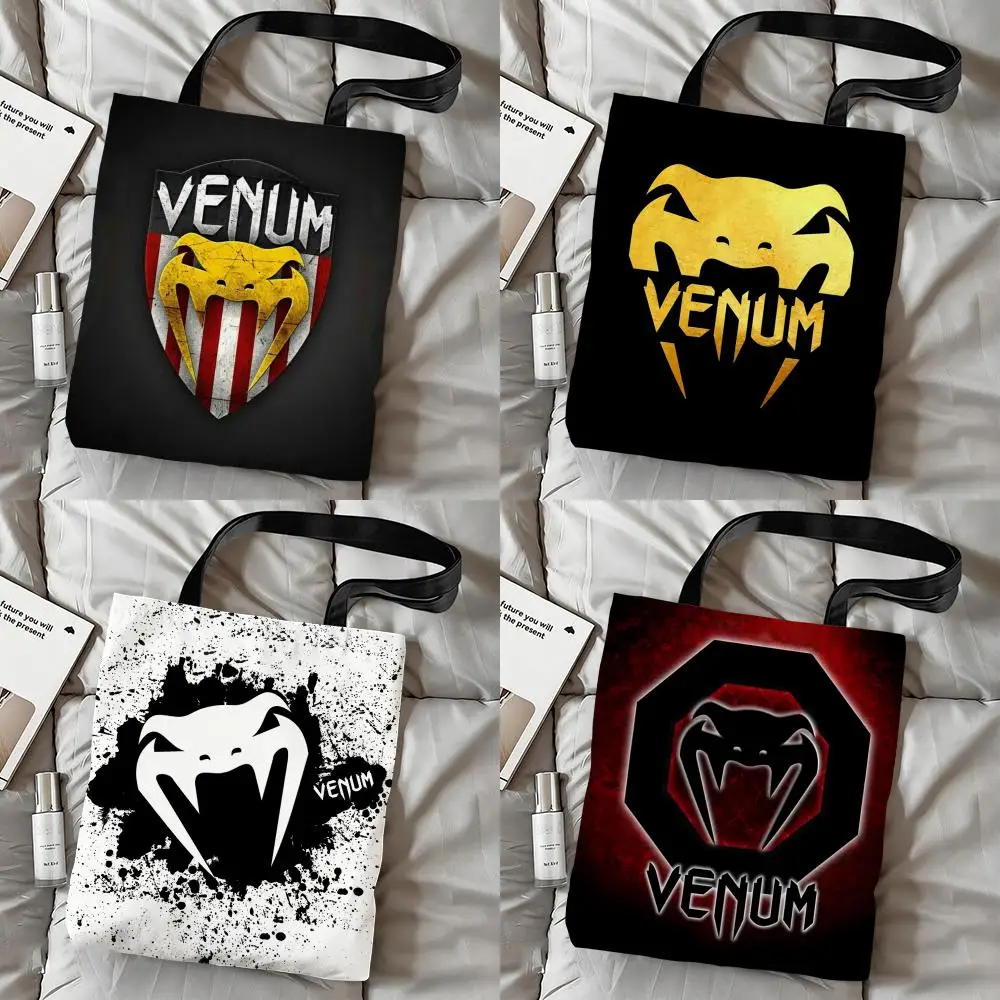 Bolsas de armazenamento Cool V-Venum, bolsa de lona floral estética, bolsa de ombro de grande capacidade dupla face