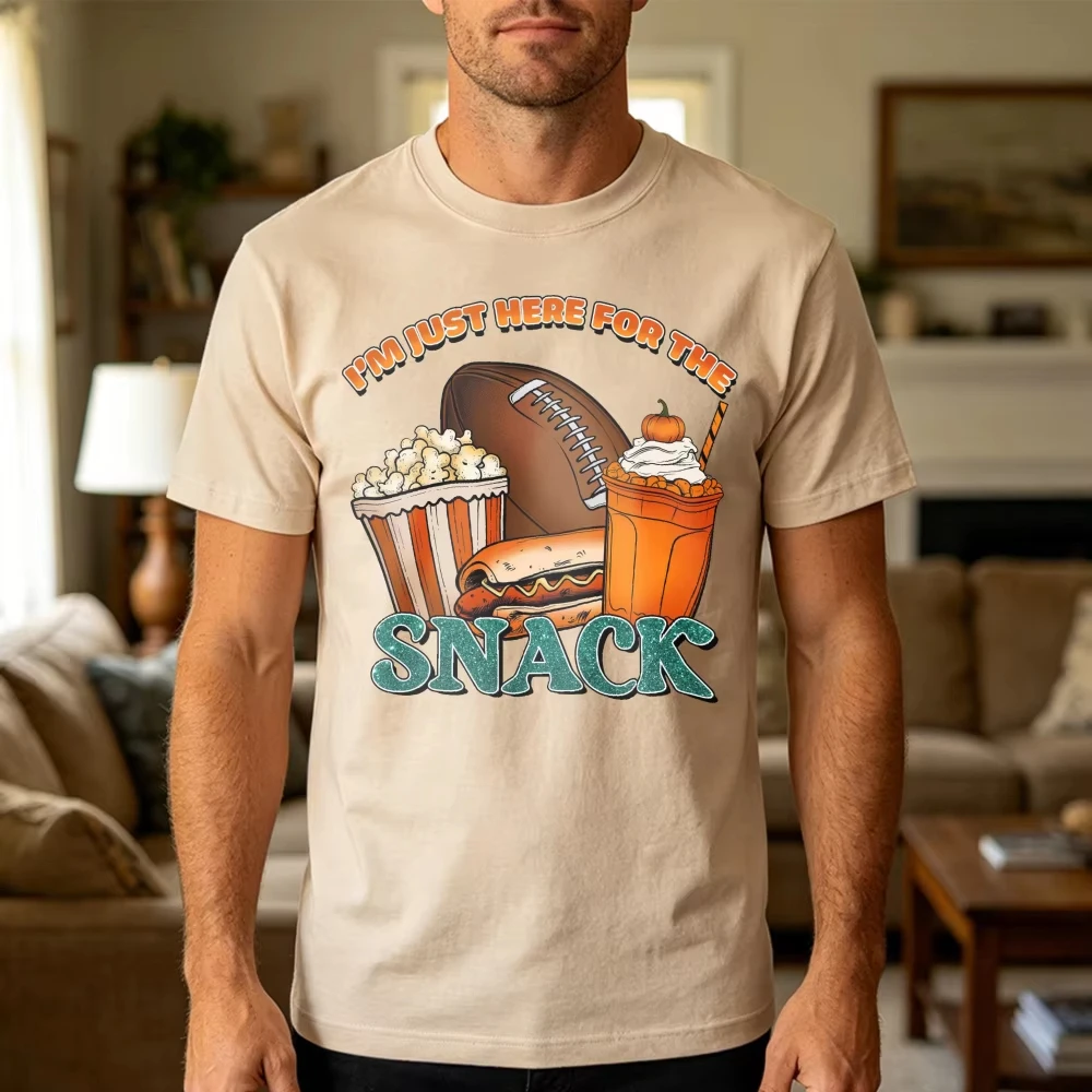 Just Here for The Snack Funny Food Football Men T Shirt Humor Graphic Tee Summer Casual Breathable T Shirt Tops