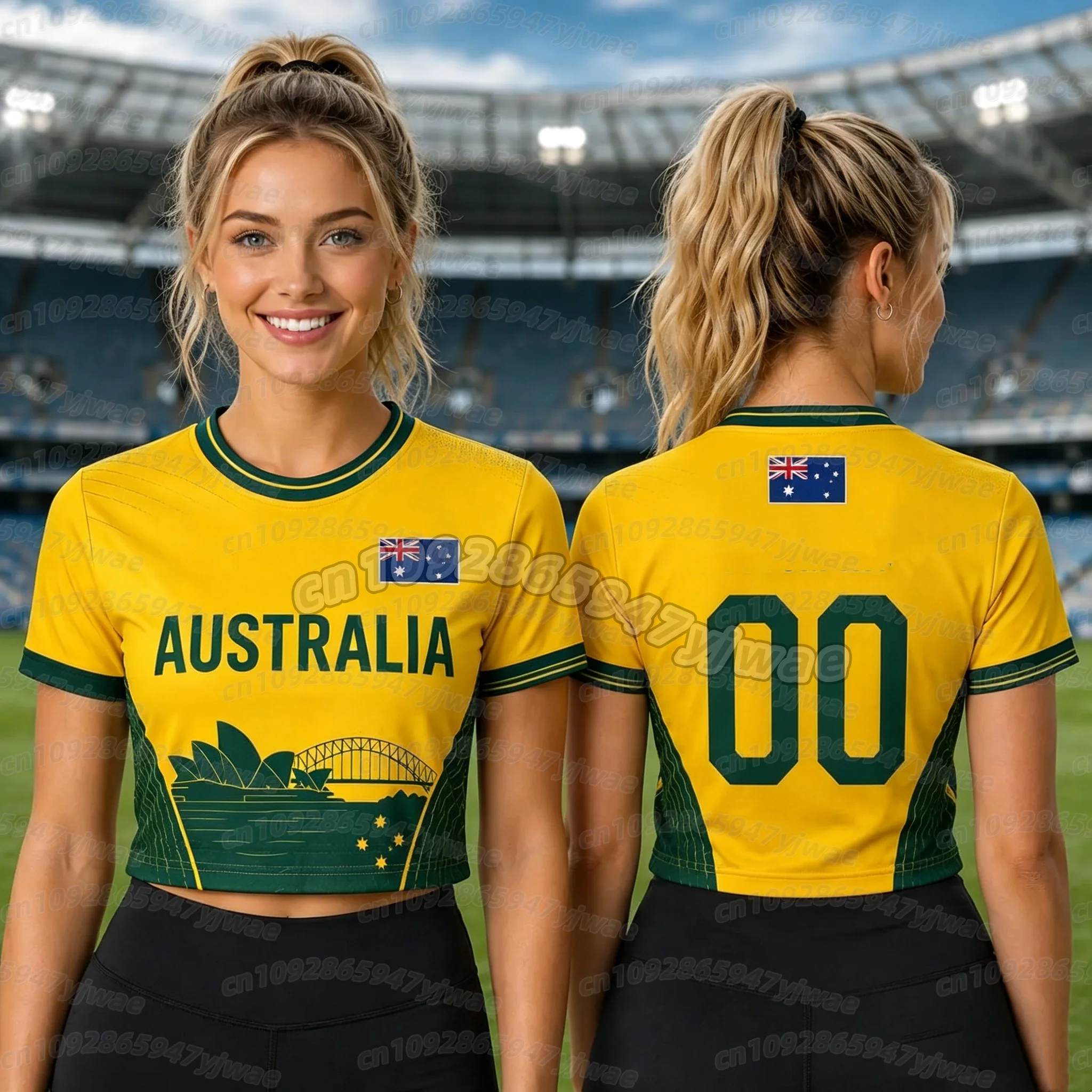Sommer 2026 Damen Australien-Flagge Fußball-Fan-Trikot Rundhals Kurzarm-Trikot Cheerleader Crop Top Kinder T-Shirt – Detail 2