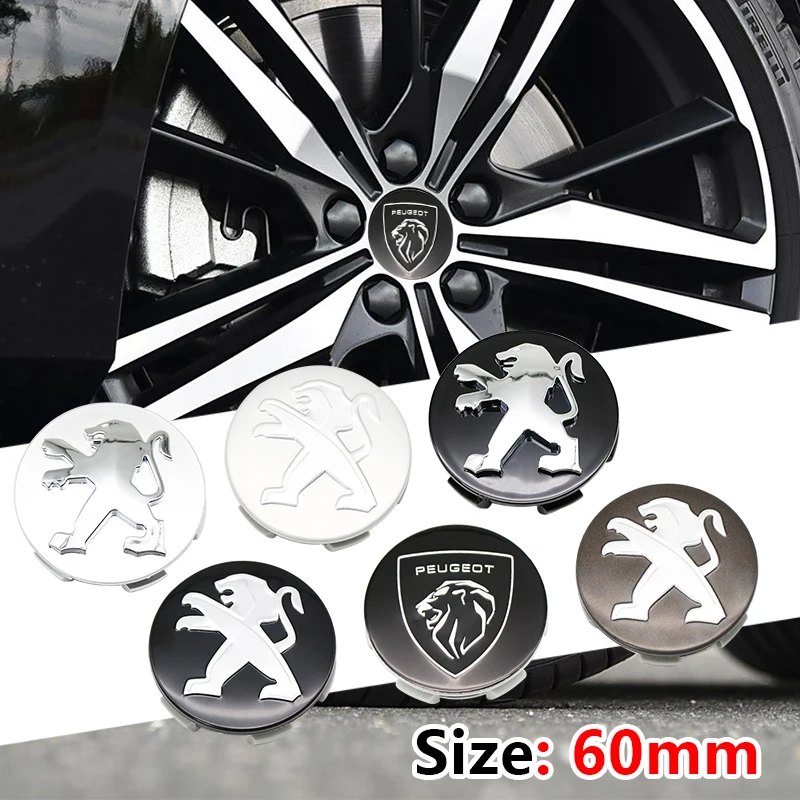 60mm Car Wheel Hub Caps Auto Emblem Tire Center Cover Badge Decor For Peugeot 208 3008 107 308 2008 207 508 607 301 106 406 407