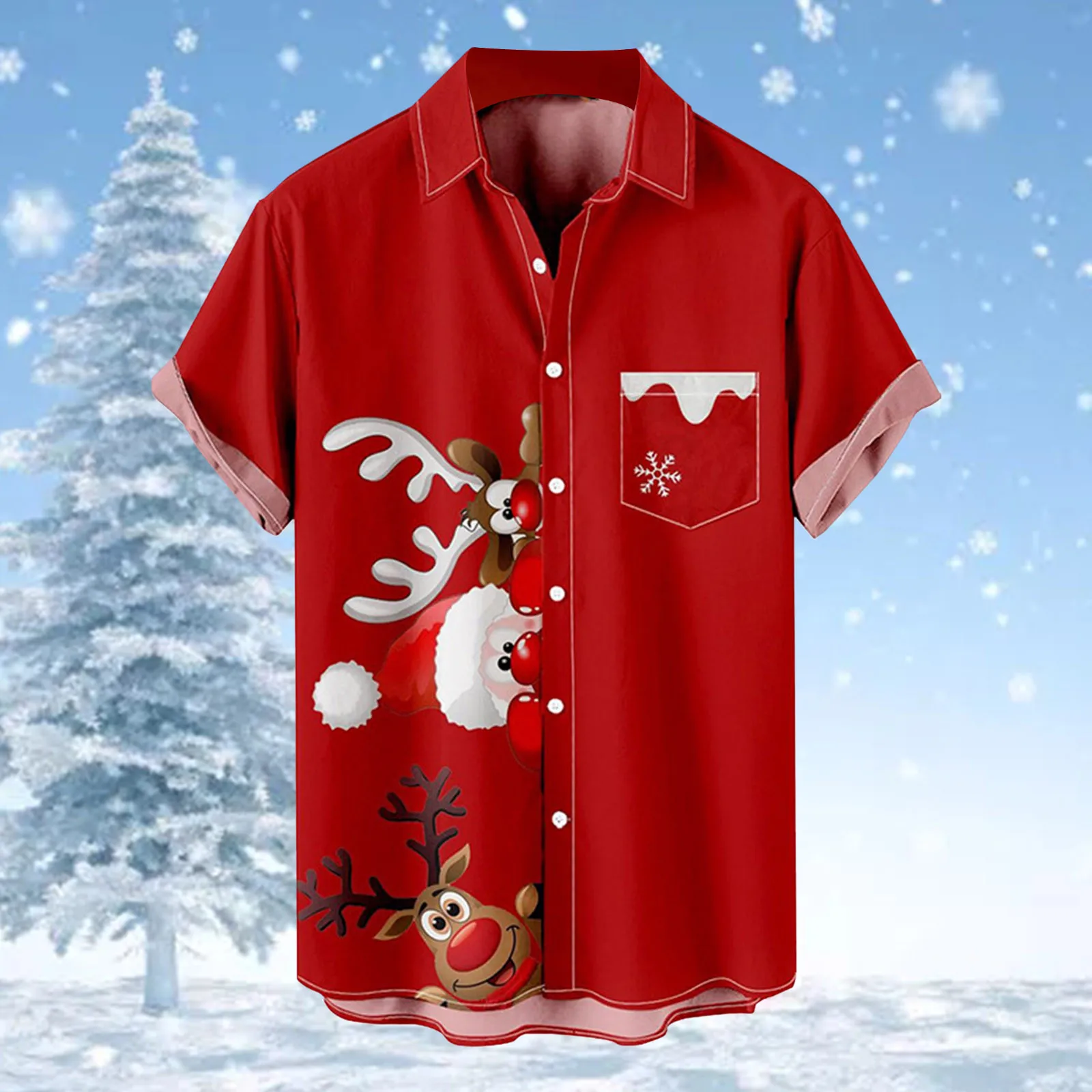 

Men's Christmas Red Short-Sleeved Shirt Santa Claus 3d Printing Tunic Holiday Party Hawaiian Shirts For Men Loose Dressy Tops