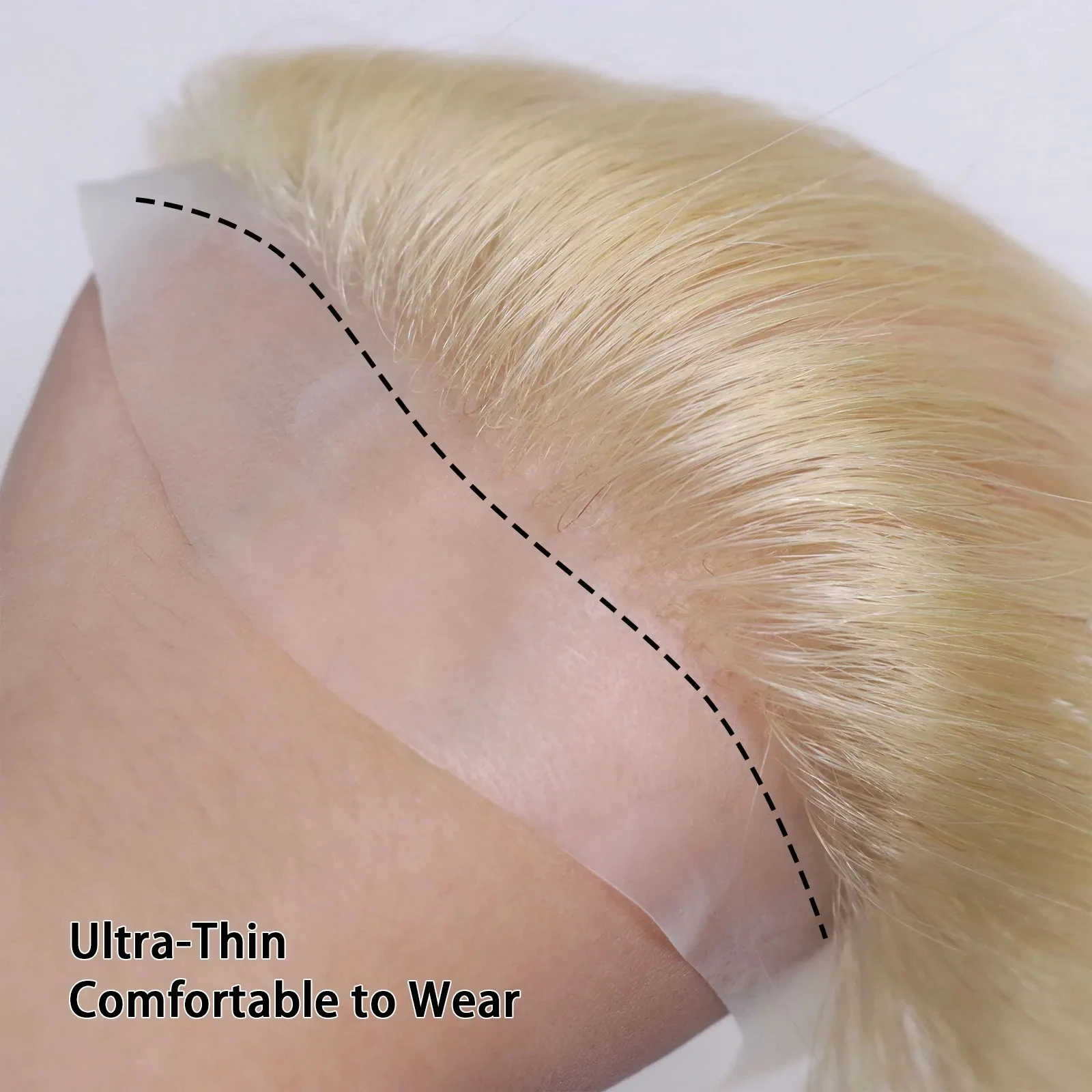 #613 Light Blonde Ultra Thin Skin Men Toupee For Forehead V Shape Frontal Hairline Patch For Male Capillary Prosthesis Peruk