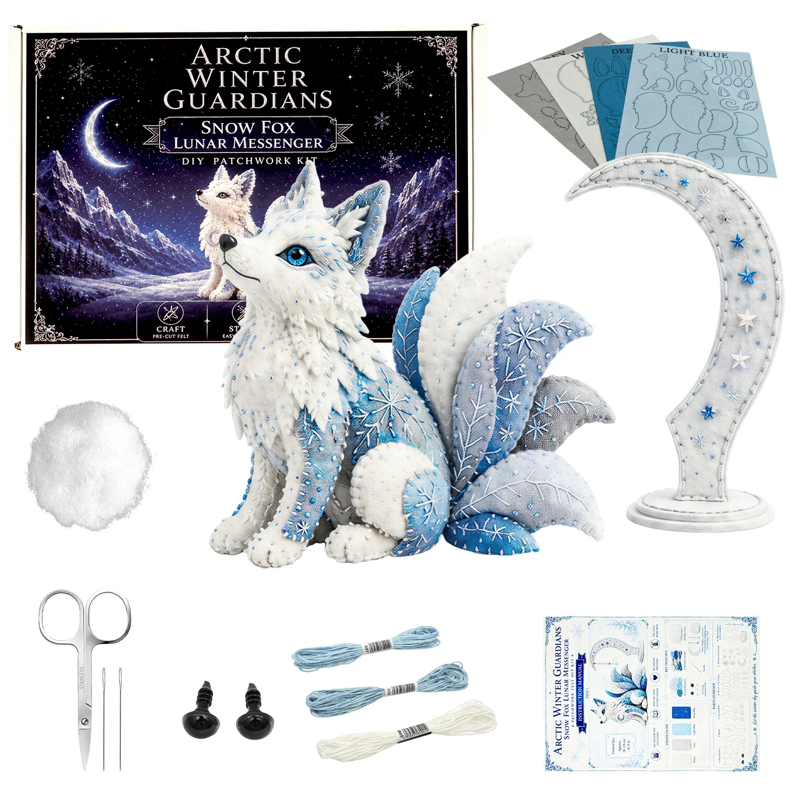 Felt Animal Patchwork Sewing Kit Arctic Winter DIY Patchwork Kit 3D Stuffed Animal Creature Pre Cut Handmade Craft Set for Adult