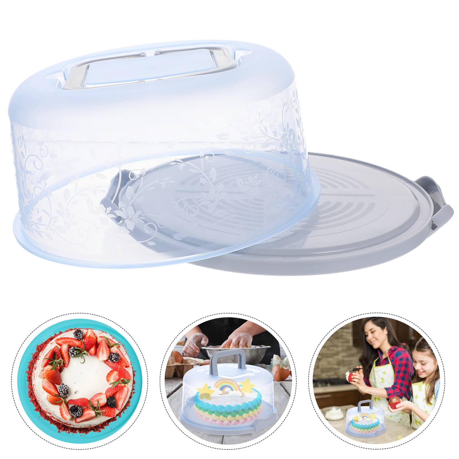 

1pc Portable Cake Box Blue PP Material Round Cover Sealing Buckle Lightweight Food Packing Dessert Container Pastry