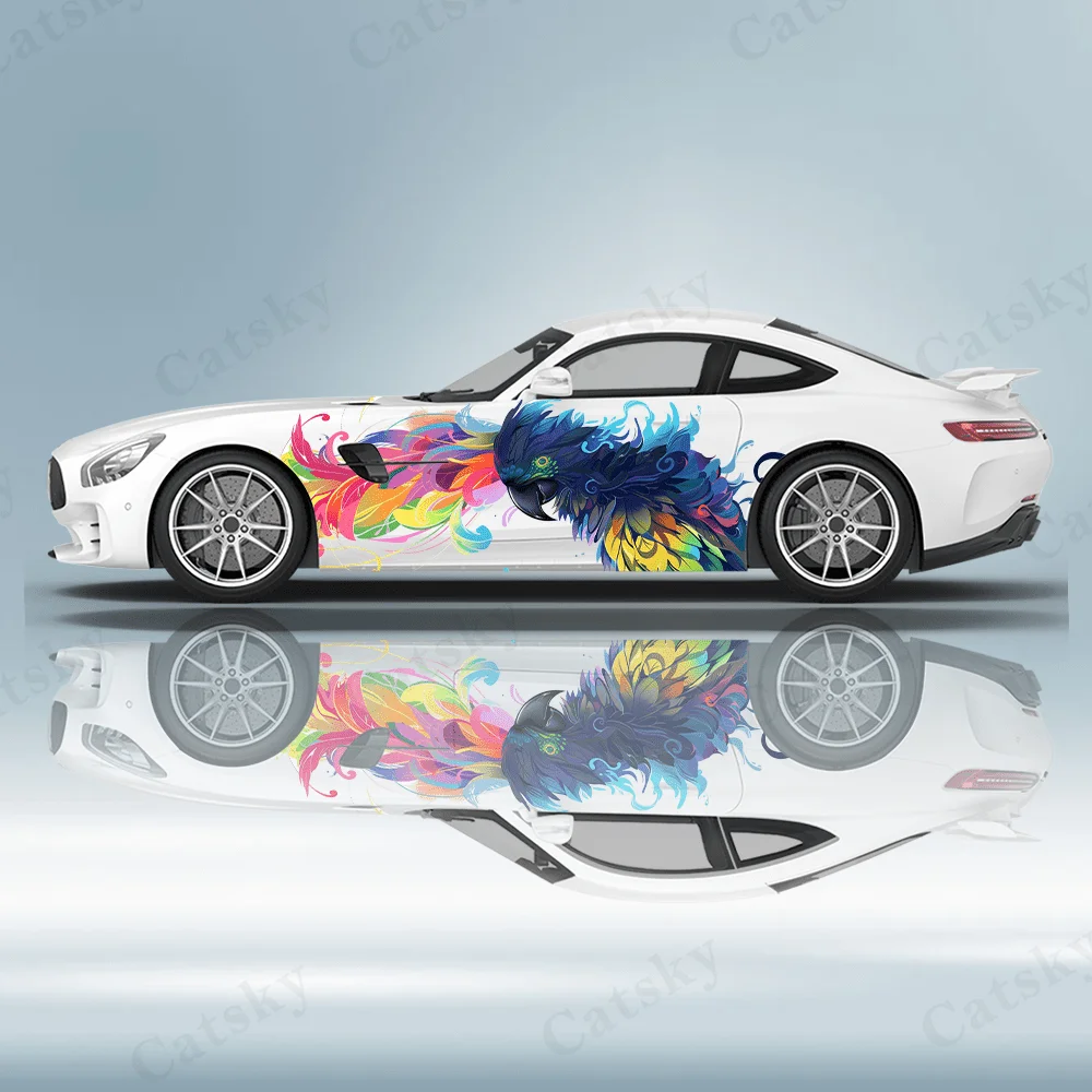

Colored Line Parrot Animal Car Vinyl Wraps Decal Self-adhesive PVC Sticker Suitable for Trucks SUV Decoration Auto Accessories