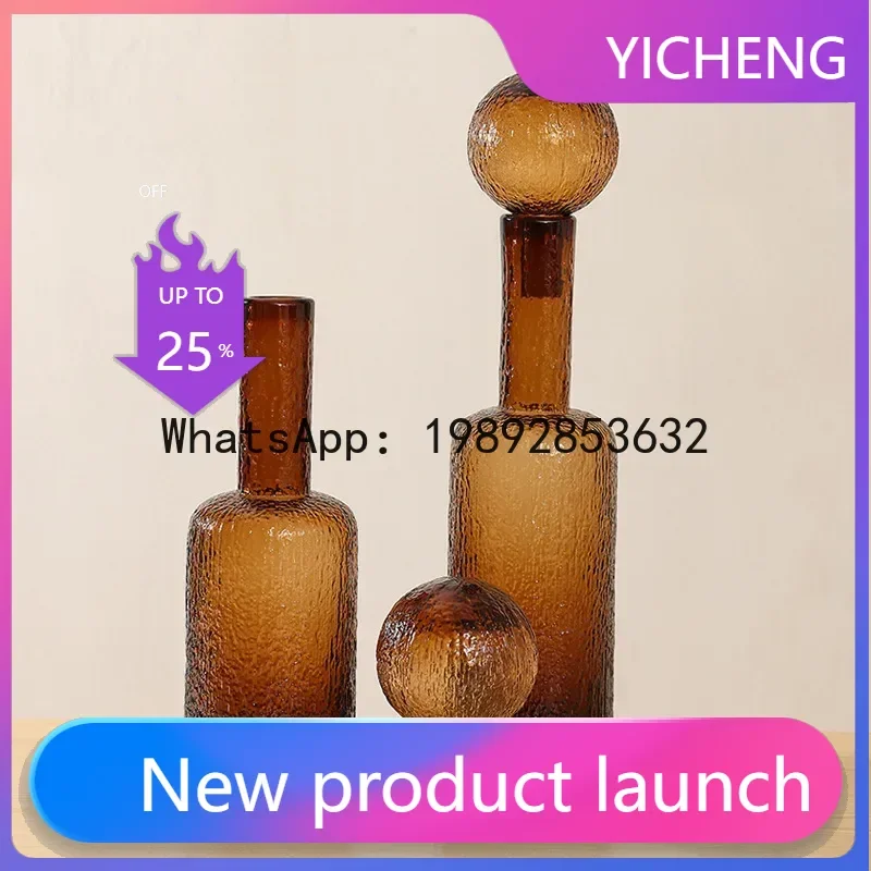 

QQ Brown Glass Vase Glass Jar with Lid Flower Vase Glass Candle Holder Clear Aromatherapy Bottle Home Decoration Accessories