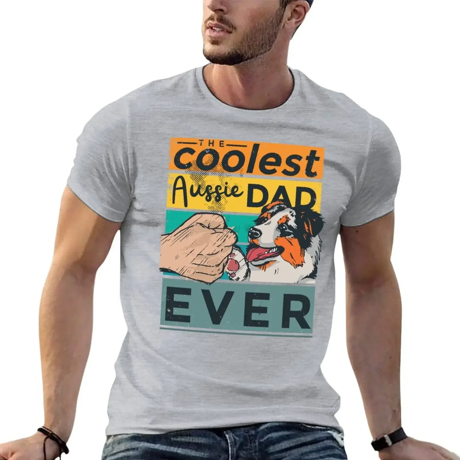 Best Australian Shepherd Dog Aussie Dad Ever T-shirt graphic tees plain designer New Arrival Round Collar Outfits streetwear