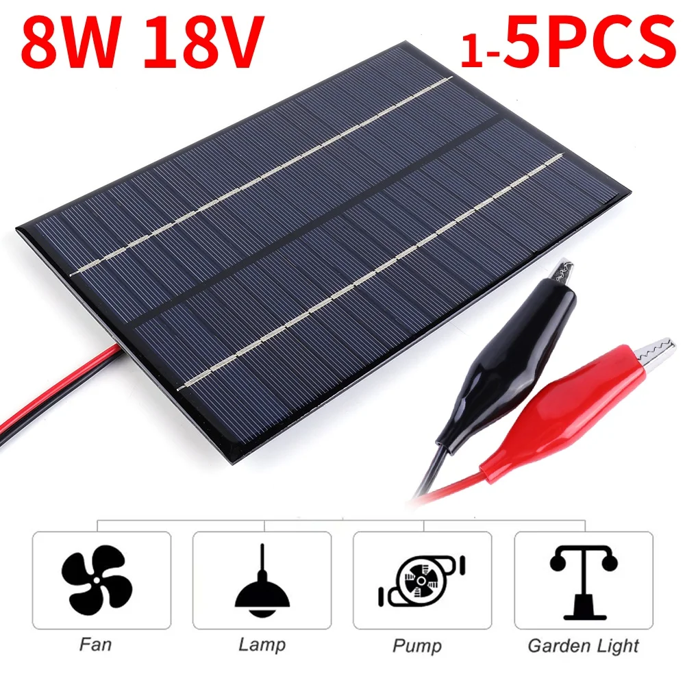 

8W 18V Solar Cell Waterproof Solar Charging Panel DIY Polysilicon Solar Epoxy Cell Charger for Lamp Fan Pump for Outdoor Camping