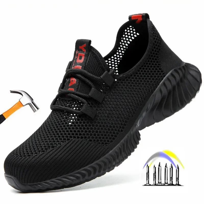 summer work shoes with protection breathable Lightweight safety shoes with iron toe anti-stab anti-slip working summer shoes