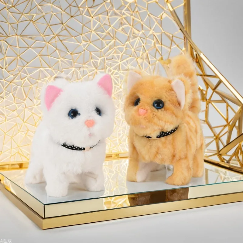 Electric Plush Cat Walking Barking Moving Machine Simulation Plush Pet for Cats Interactive Play and Entertainment