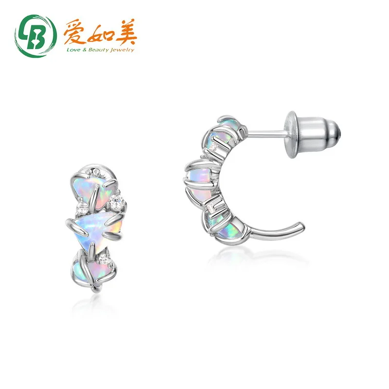 

Advanced irregular shaped synthetic opal earrings with niche design, 18K gold PT950 platinum silver plated with 7 layers of gold