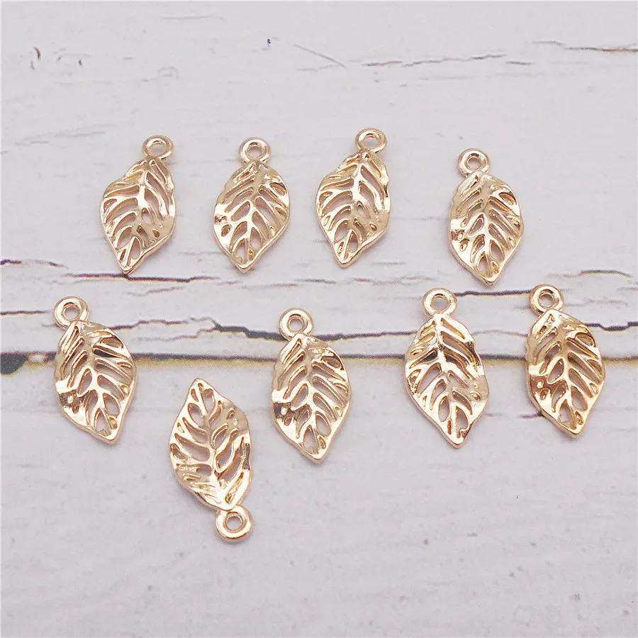 20PCS Small Tree Leaves Charms Gold Color Alloy Hollow Leaf Pendant Necklace Bracelet Earrings Jewelry Accessory
