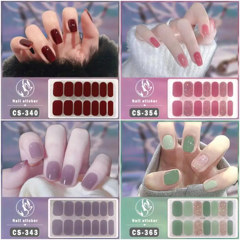 

MEBIS Nails Stickers Nobake Gel Nail Art Sticker Nail Polish Film Waterproof Nail Sticker Patch Solid Color Scallion Powder