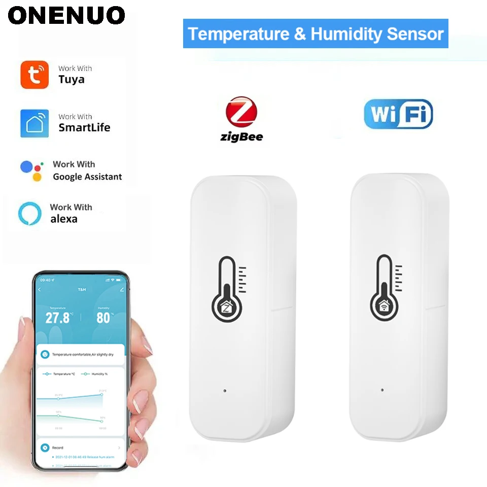 Tuya Zigbee/WiFi Temperature Humidity Sensor Home Connected Thermometer Compatible With Smart Life Alexa Google Assistant