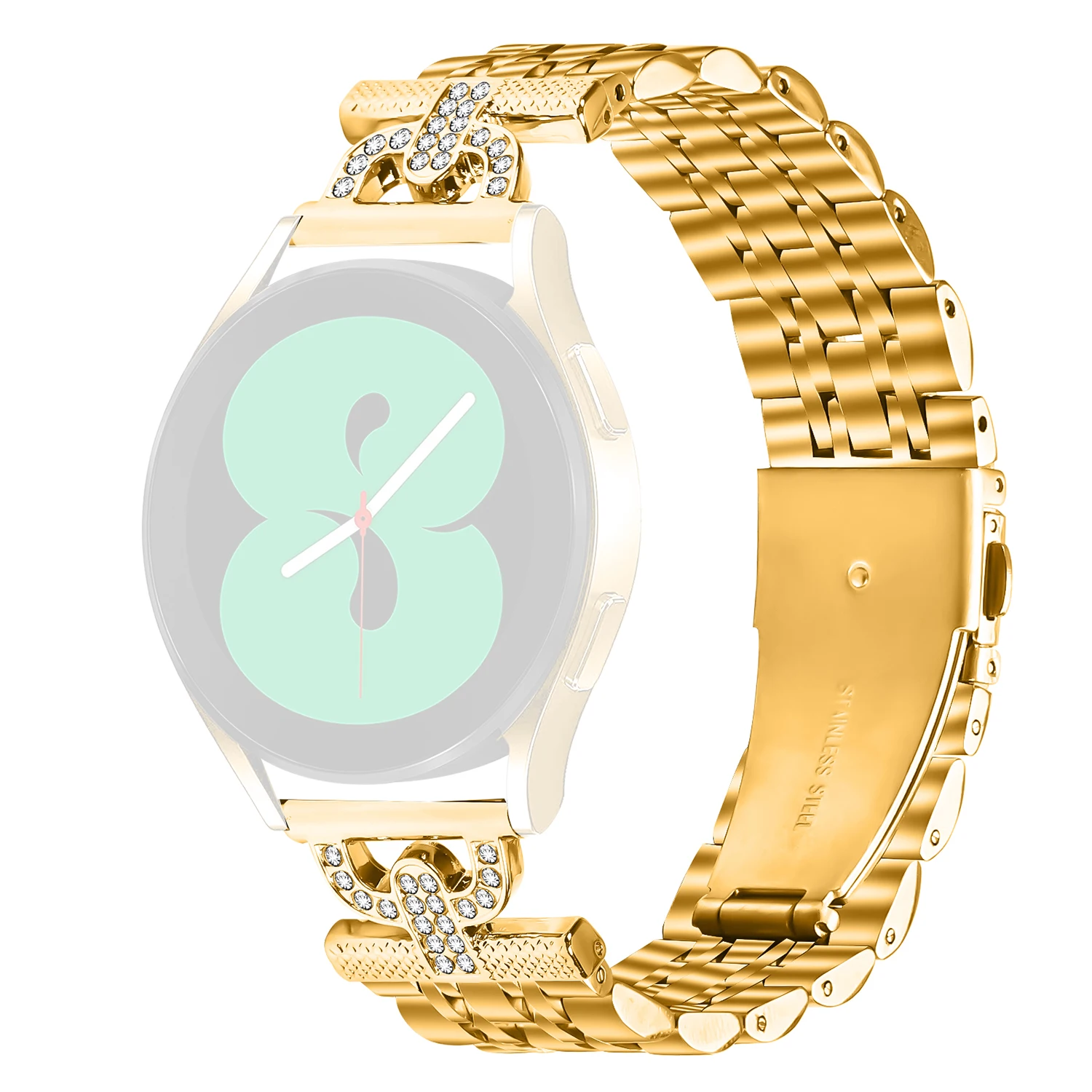 

Watch Band for Samsung Galaxy Watch3 41mm / Watch Active2 44mm / 40mm 7-Bead D-Shape Rhinestones Decor Stainless Steel Colored W