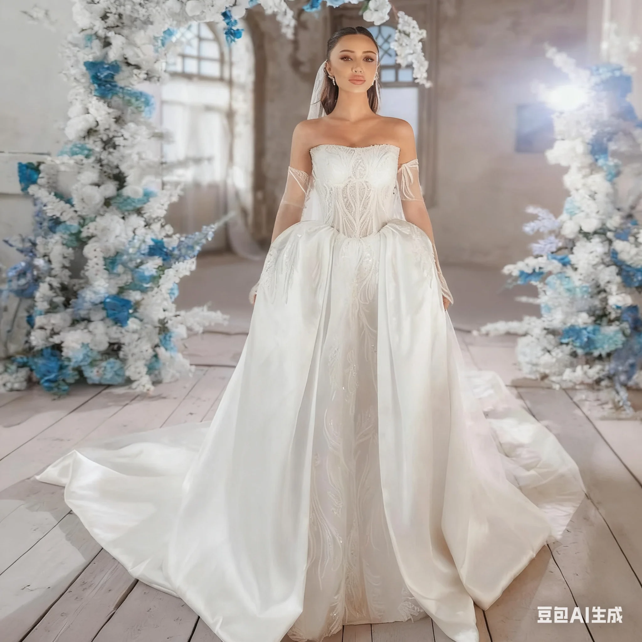 Aangepaste 2026 A-lijn elegante trouwjurken strapless vestido de novia kant afneembare trein mat satijn vintage robe de mariee