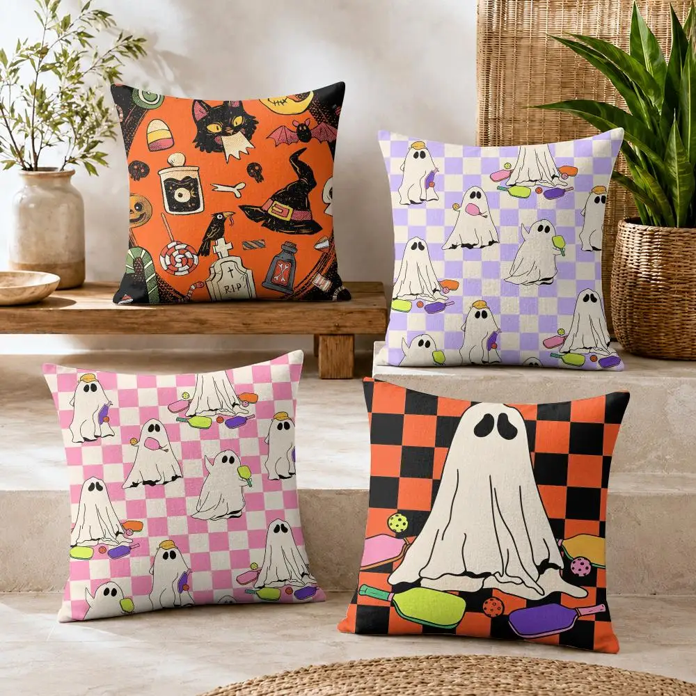 Terrifying Halloween Cushion Cover Summer Coolness Linen Organic Fabric Sofa Pillow Case Double-Sided Printing Home Decor
