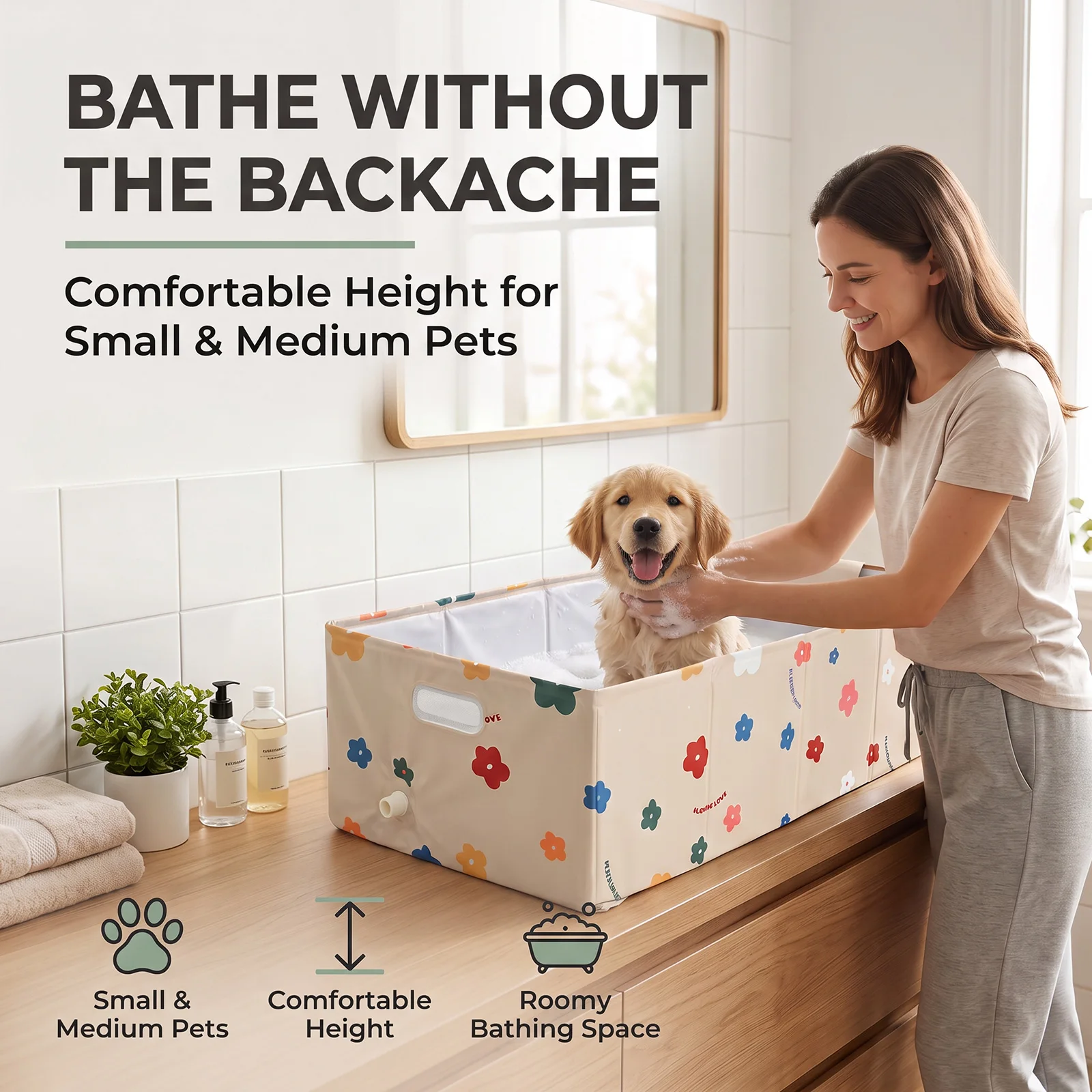 Foldable Dog Bathtub PVC Portable Pet Bath Tub with Side Drain Lightweight Dog Cat Wading Pool for Indoor Outdoor Pet Supplies