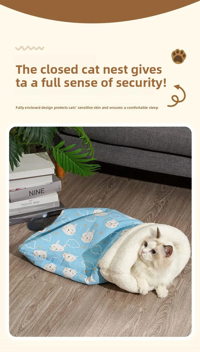 Katzen-Nest Winterwärme Halbgeschlossener Katzenschlafsack Tiefschlaf-Design für Katzen Bettwäsche Katzenmatte Haustier-Universal – Detail 8