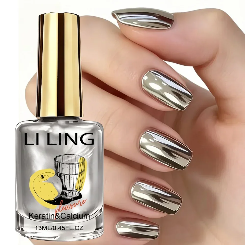 Metallischer Spiegelsilberlack, lufttrocknend, schnelltrocknend, ein Schicht ohne Spuren, spiegelreflektierend, mit Keratin, Salon-Qualität für DIY.